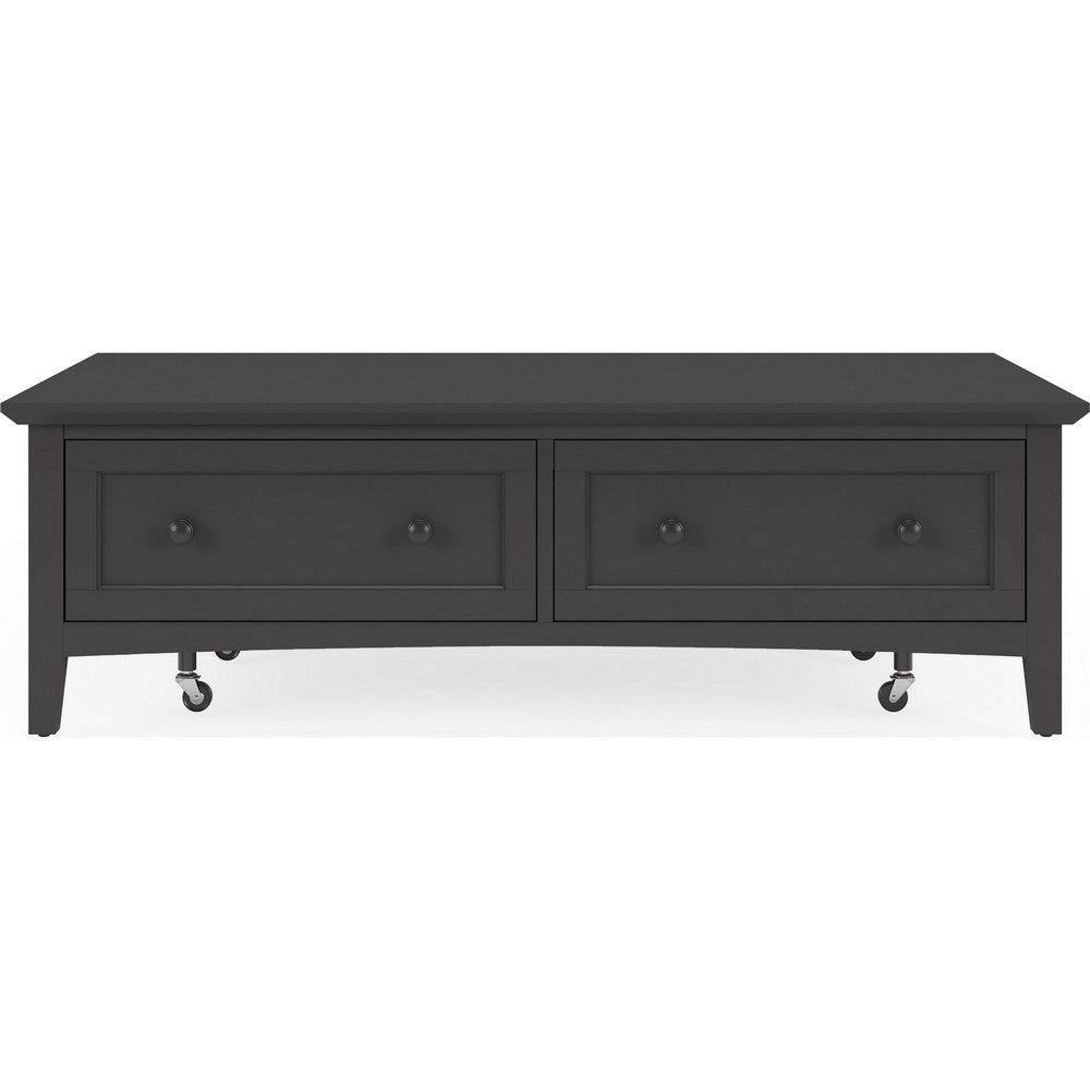 Gemma Coffee Table with 2 Drawers & Casters | Black Mahogany Wood 55"