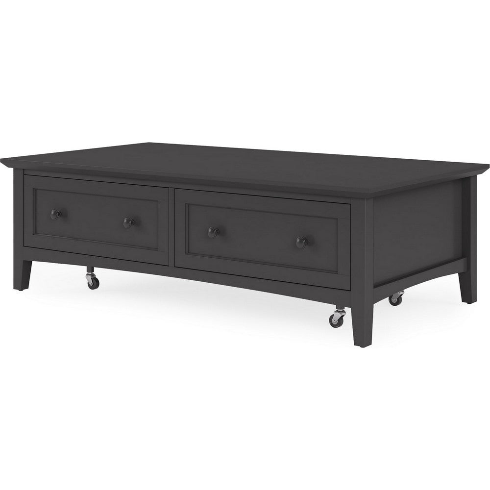 Gemma Coffee Table with 2 Drawers & Casters | Black Mahogany Wood 55"