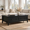 Gemma Coffee Table with 2 Drawers & Casters | Black Mahogany Wood 55"