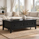 Gemma Coffee Table with 2 Drawers & Casters | Black Mahogany Wood 55"