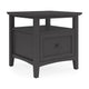 Gemma Square End Table with Drawer & Open Shelf | Black Mahogany Wood 24"
