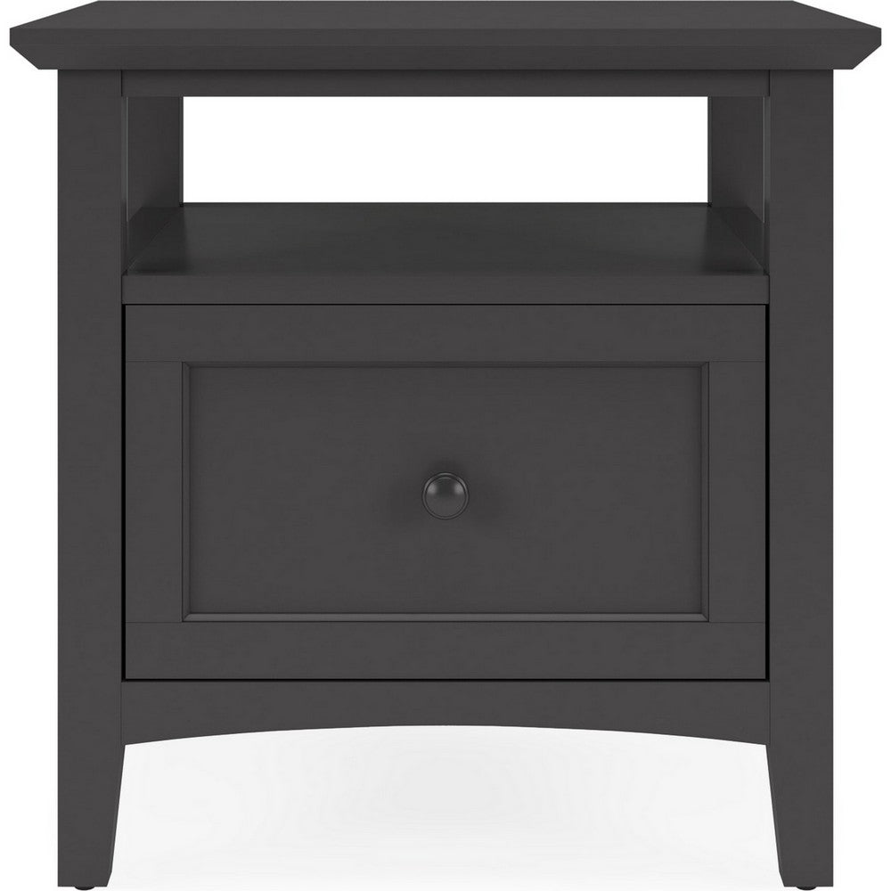 Gemma Square End Table with Drawer & Open Shelf | Black Mahogany Wood 24"