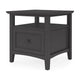 Gemma Square End Table with Drawer & Open Shelf | Black Mahogany Wood 24"
