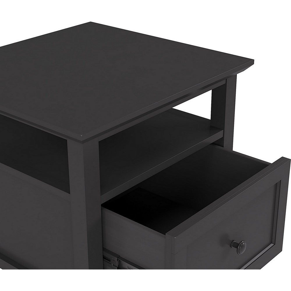 Gemma Square End Table with Drawer & Open Shelf | Black Mahogany Wood 24"