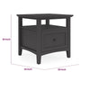 Gemma Square End Table with Drawer & Open Shelf | Black Mahogany Wood 24"