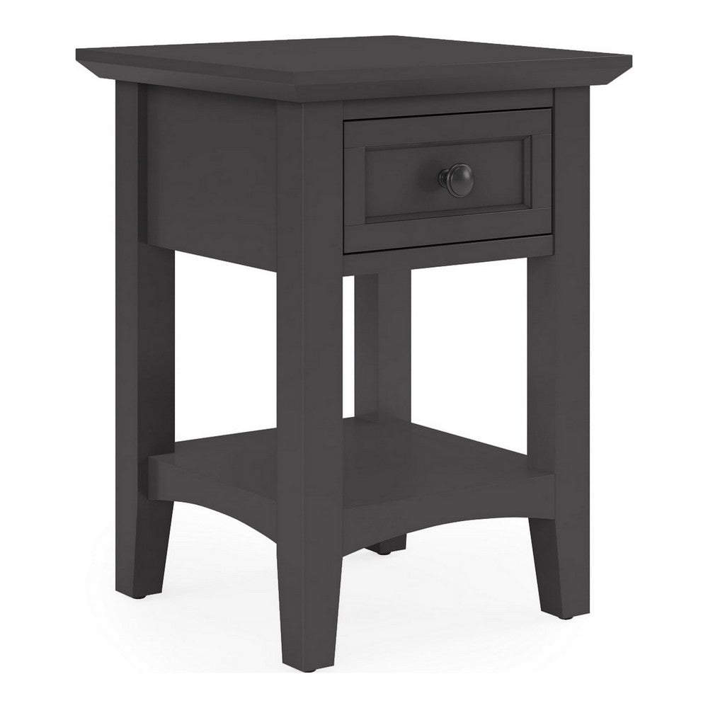 Gemma Square Drink Table | Drawer & Lower Shelf | Black Mahogany Wood 22"