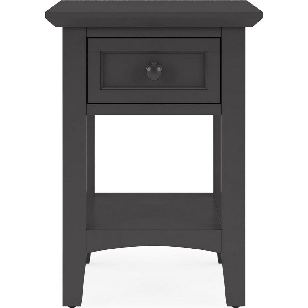 Gemma Square Drink Table | Drawer & Lower Shelf | Black Mahogany Wood 22"