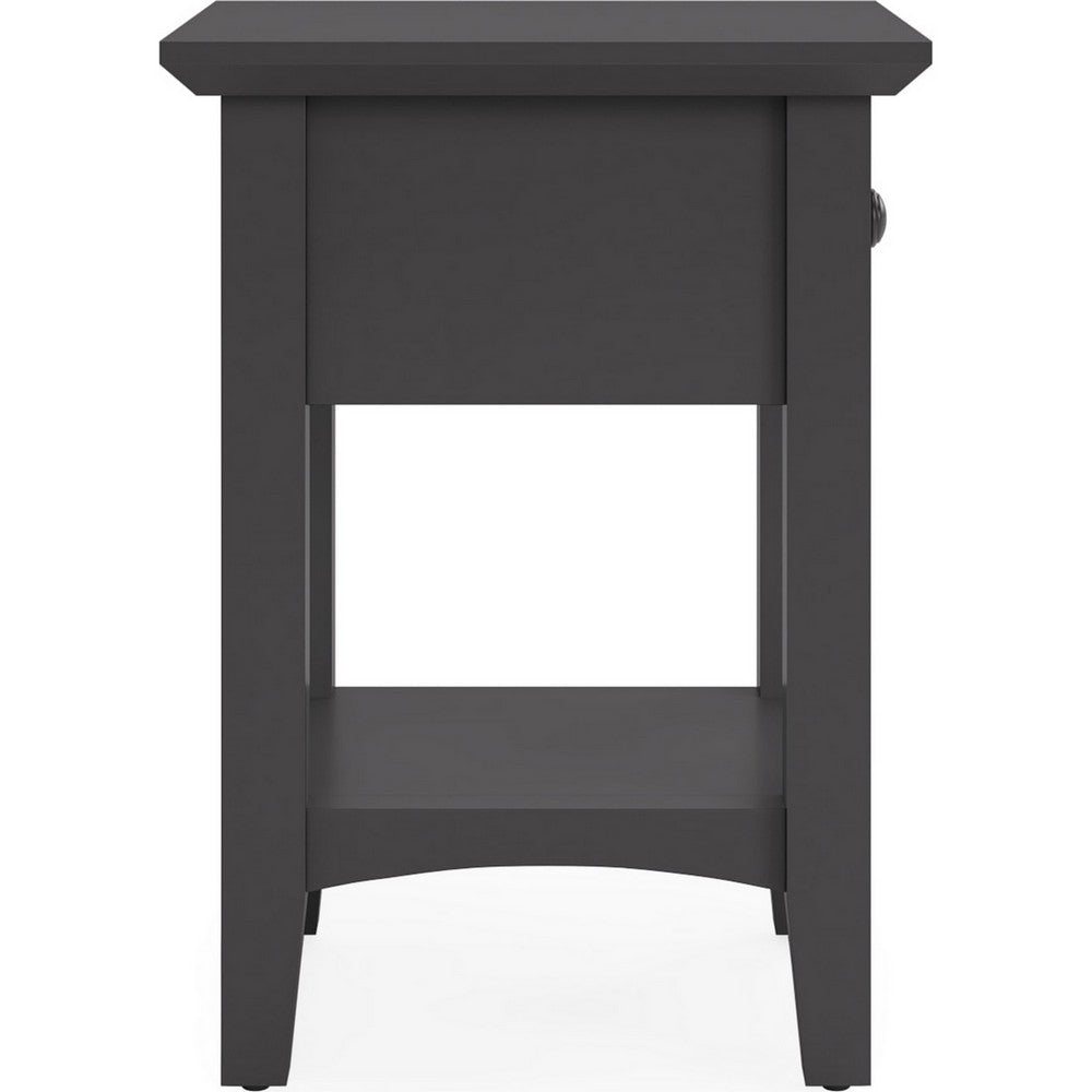 Gemma Square Drink Table | Drawer & Lower Shelf | Black Mahogany Wood 22"