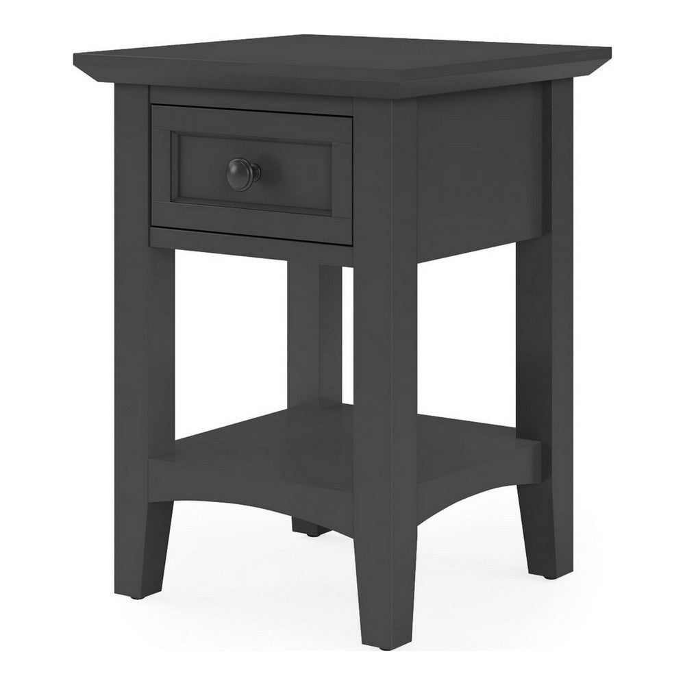 Gemma Square Drink Table | Drawer & Lower Shelf | Black Mahogany Wood 22"