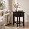Gemma Square Drink Table | Drawer & Lower Shelf | Black Mahogany Wood 22"