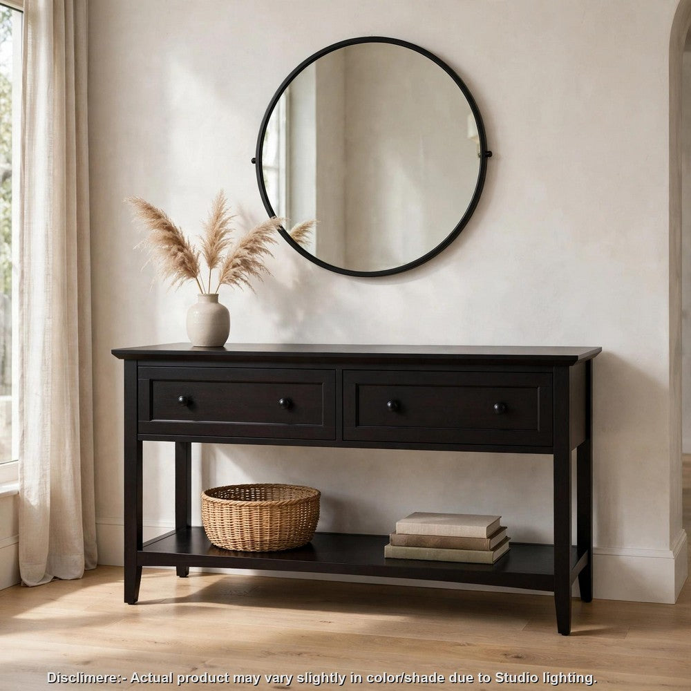 Gemma Console Table | Drawers & Shelf Storage | Black Mahogany Wood 60"