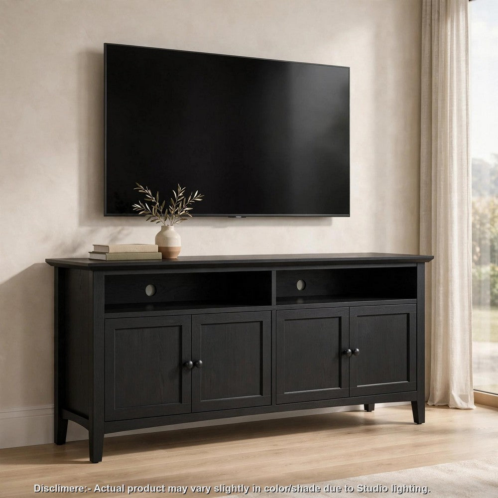 Gemma TV St& Entertainment Console with 4 Doors | Black Wood 64"