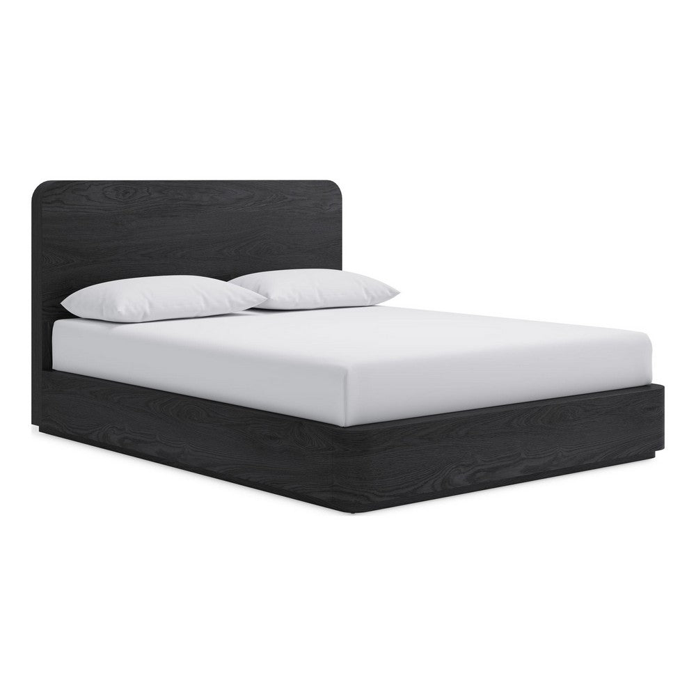 Enola Queen Platform Bed | Waterfall Edges | Jet Black Ash-Mahogany Wood