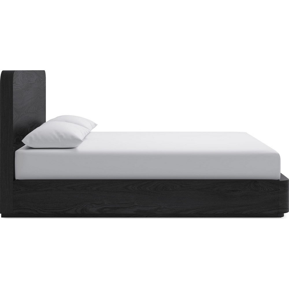 Enola Queen Platform Bed | Waterfall Edges | Jet Black Ash-Mahogany Wood