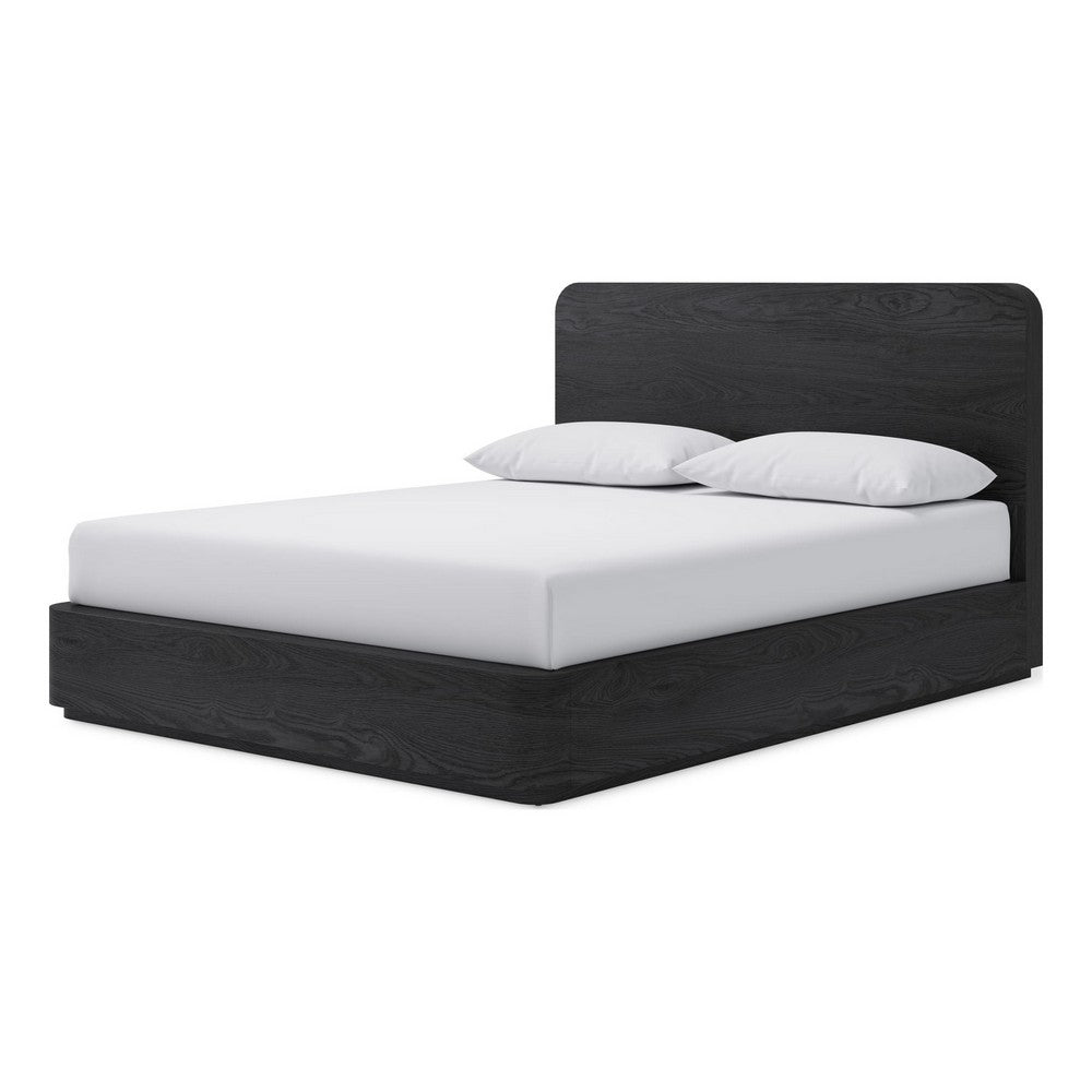 Enola Queen Platform Bed | Waterfall Edges | Jet Black Ash-Mahogany Wood