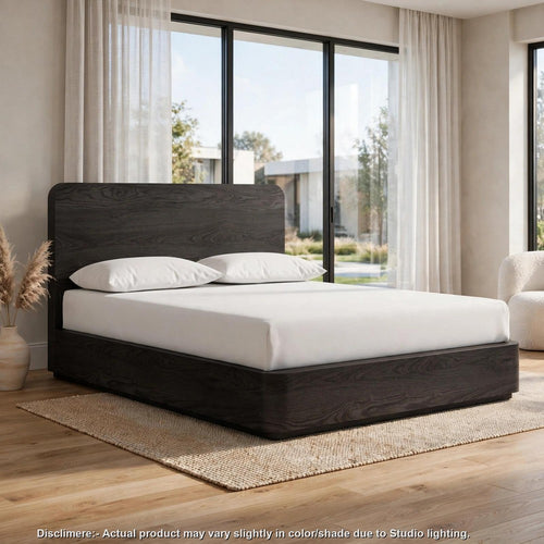 Enola King Platform Bed | Waterfall Edges | Jet Black Ash-Mahogany Wood