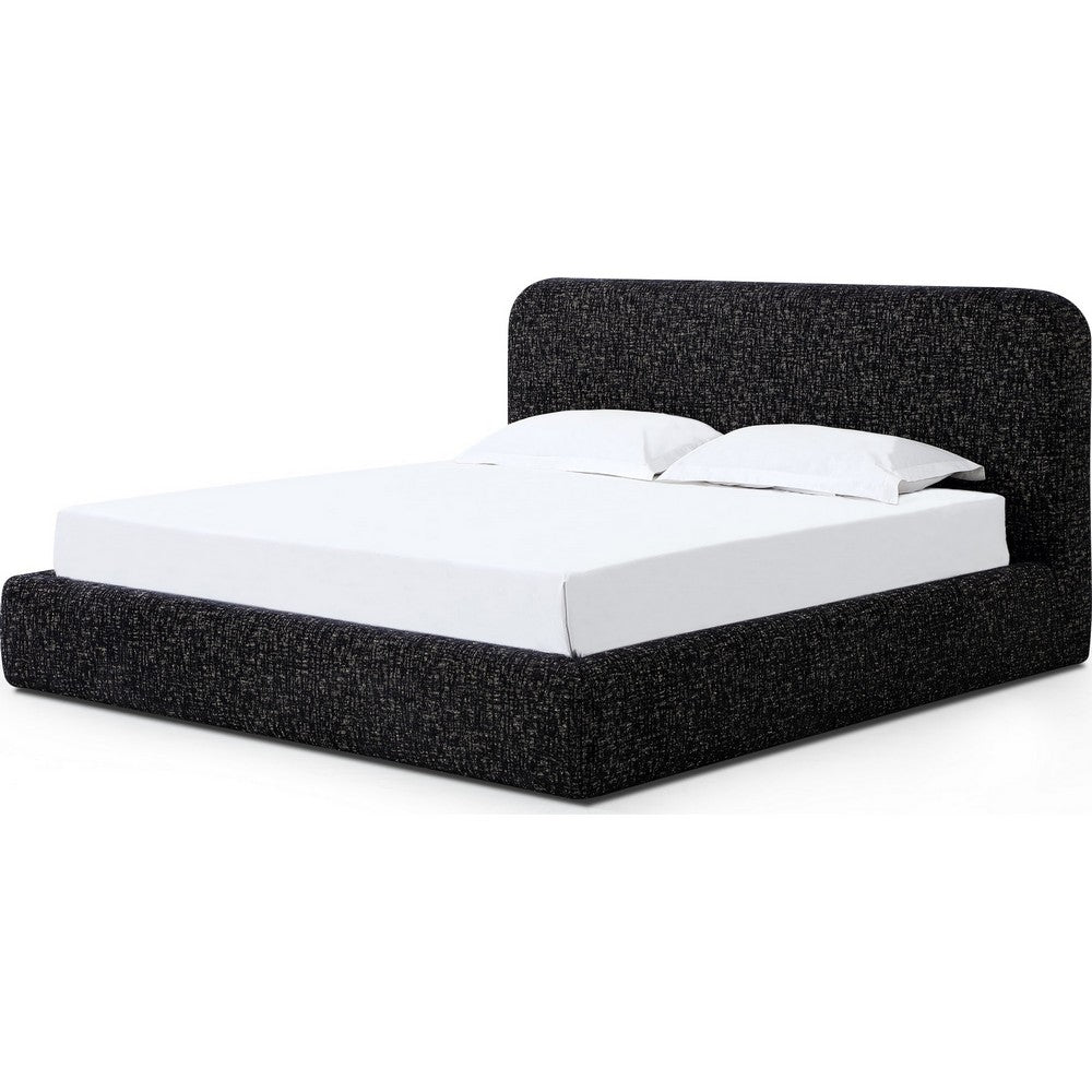 Elona Queen Platform Bed | Waterfall Edges | Black Chenille Fabric