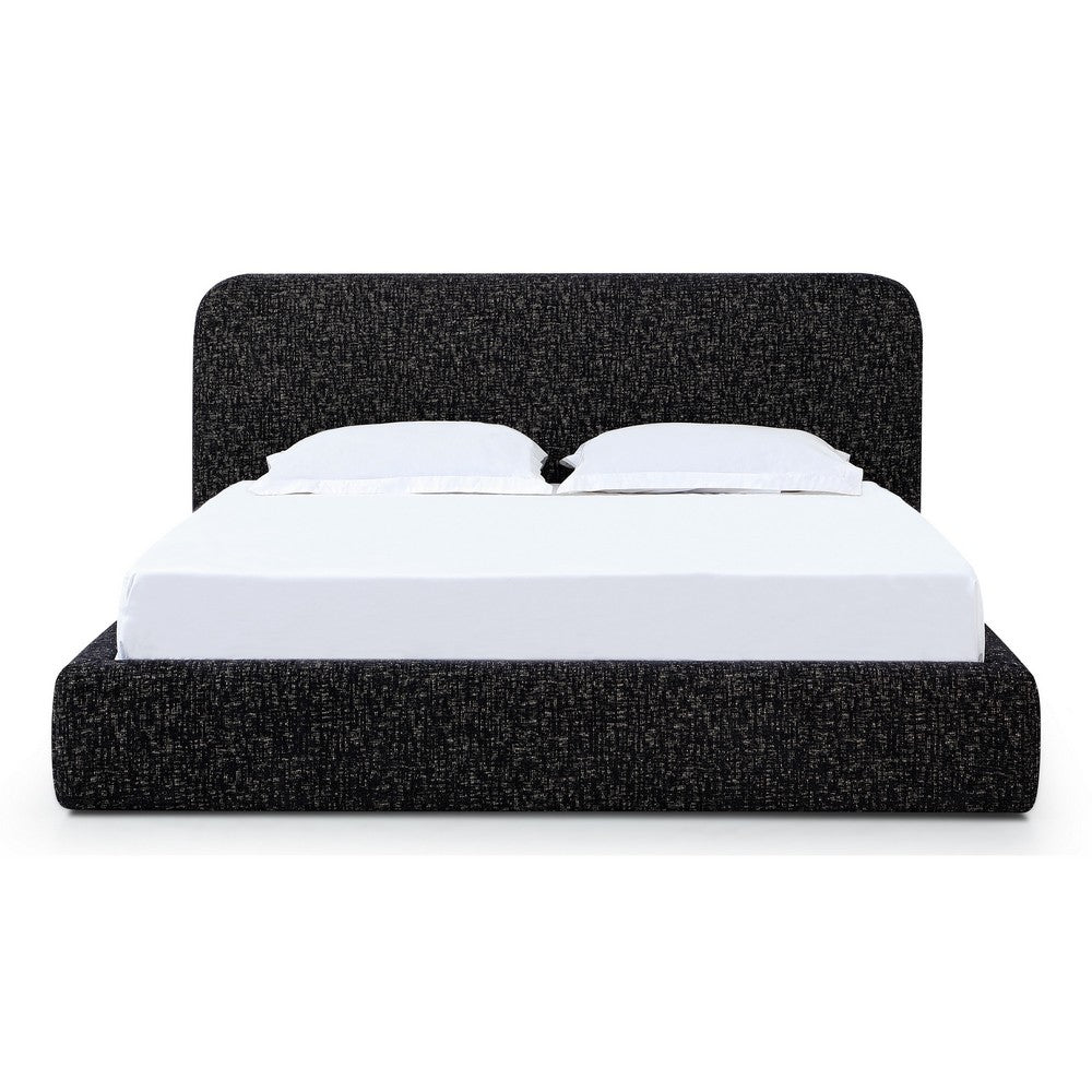 Elona Queen Platform Bed | Waterfall Edges | Black Chenille Fabric