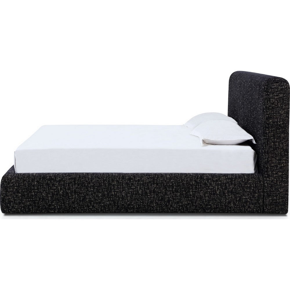 Elona Queen Platform Bed | Waterfall Edges | Black Chenille Fabric