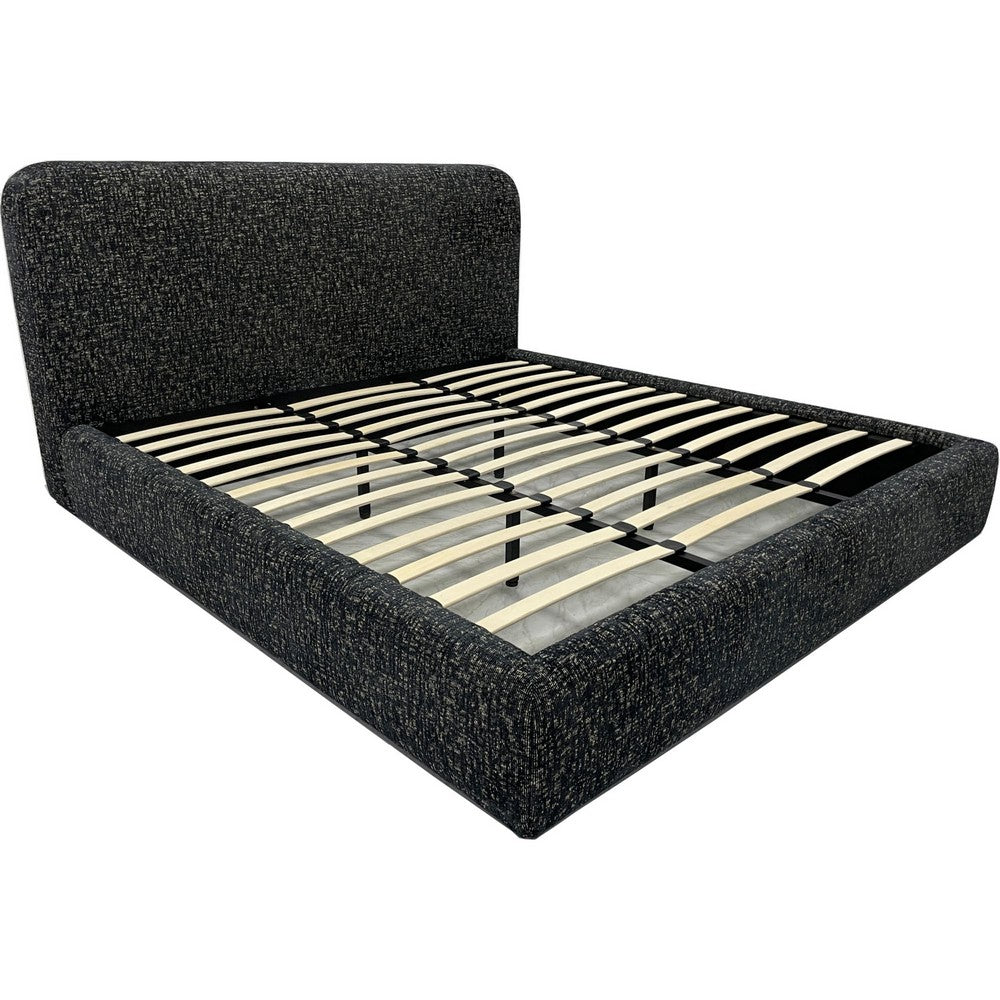 Elona Queen Platform Bed | Waterfall Edges | Black Chenille Fabric