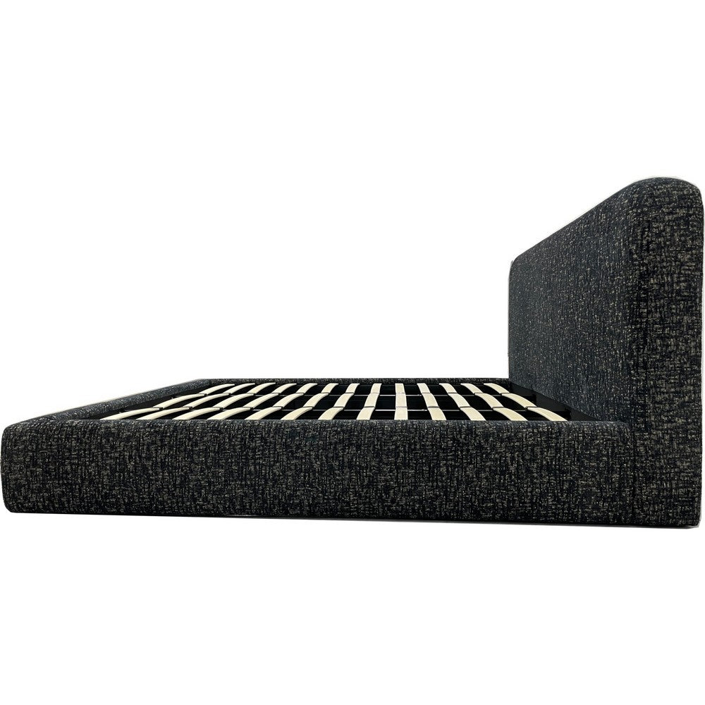 Elona Queen Platform Bed | Waterfall Edges | Black Chenille Fabric