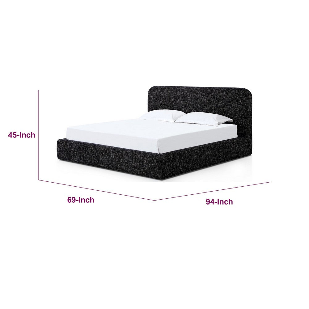 Elona Queen Platform Bed | Waterfall Edges | Black Chenille Fabric