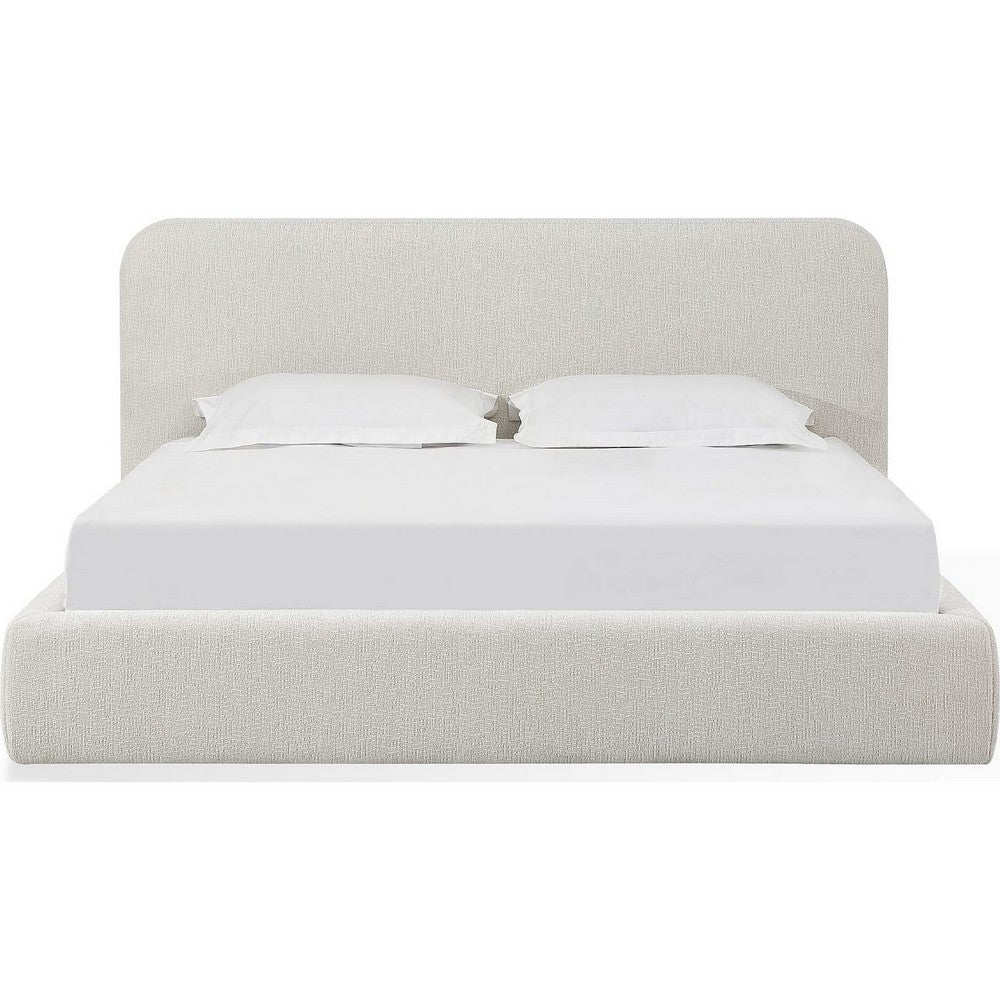 Elona Queen Platform Bed | Waterfall Edges | Off-White Chenille Fabric