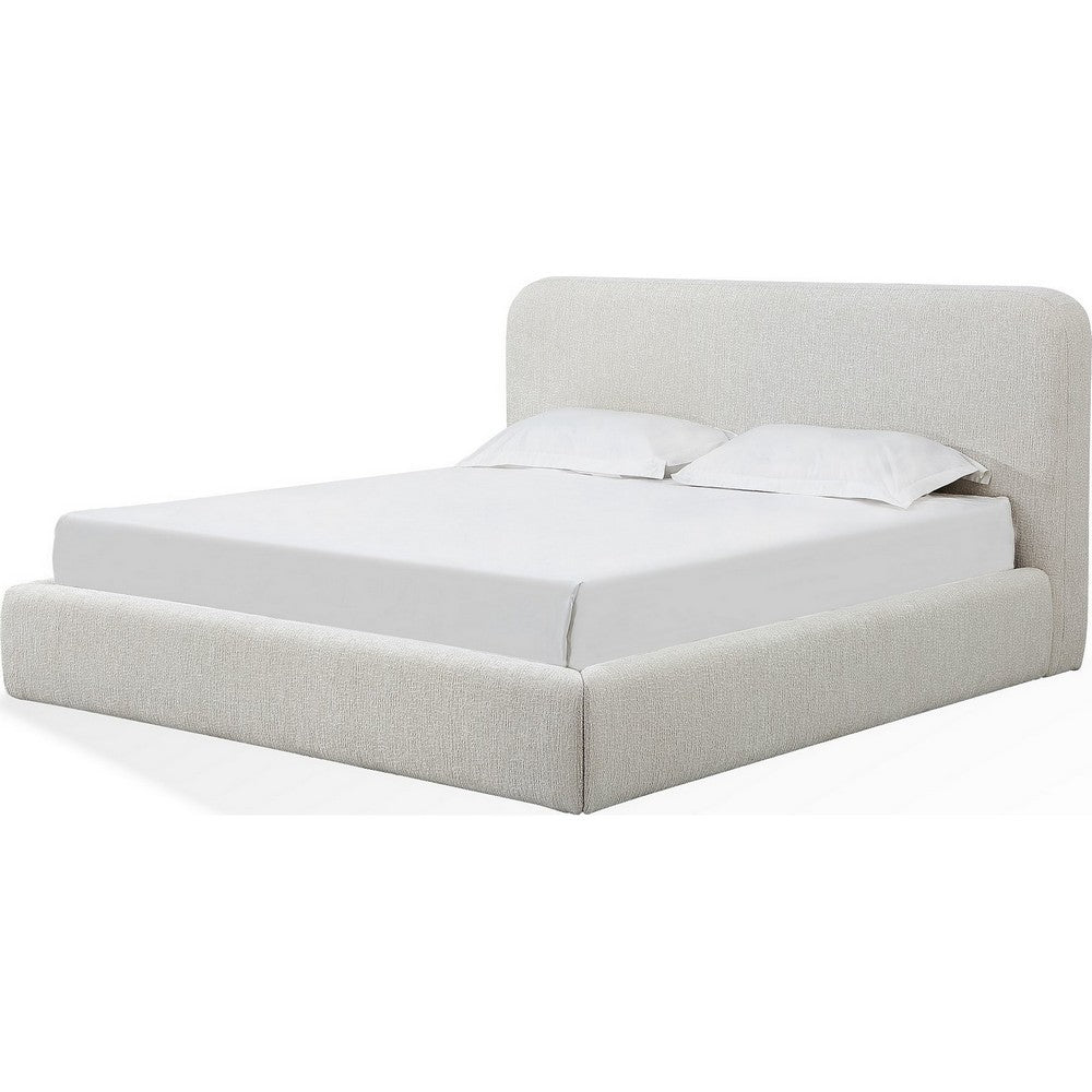 Elona Queen Platform Bed | Waterfall Edges | Off-White Chenille Fabric