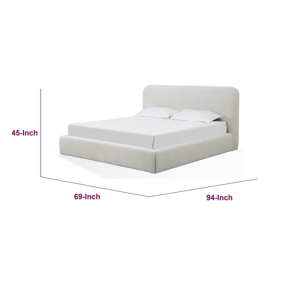 Elona Queen Platform Bed | Waterfall Edges | Off-White Chenille Fabric