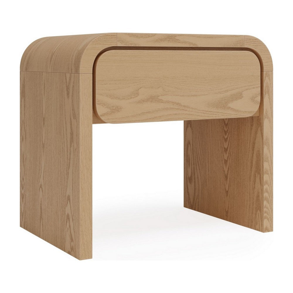 Enola Nightst& with Drawer | Rounded Edges | Timber Brown Solid Wood