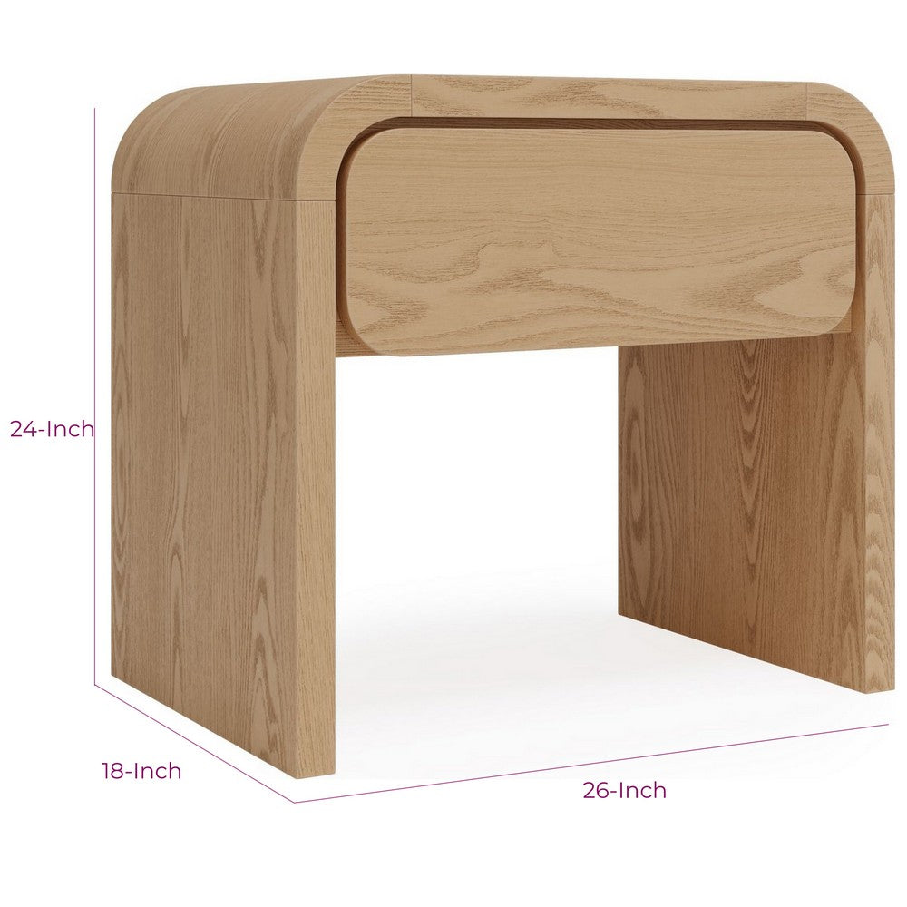 Enola Nightst& with Drawer | Rounded Edges | Timber Brown Solid Wood