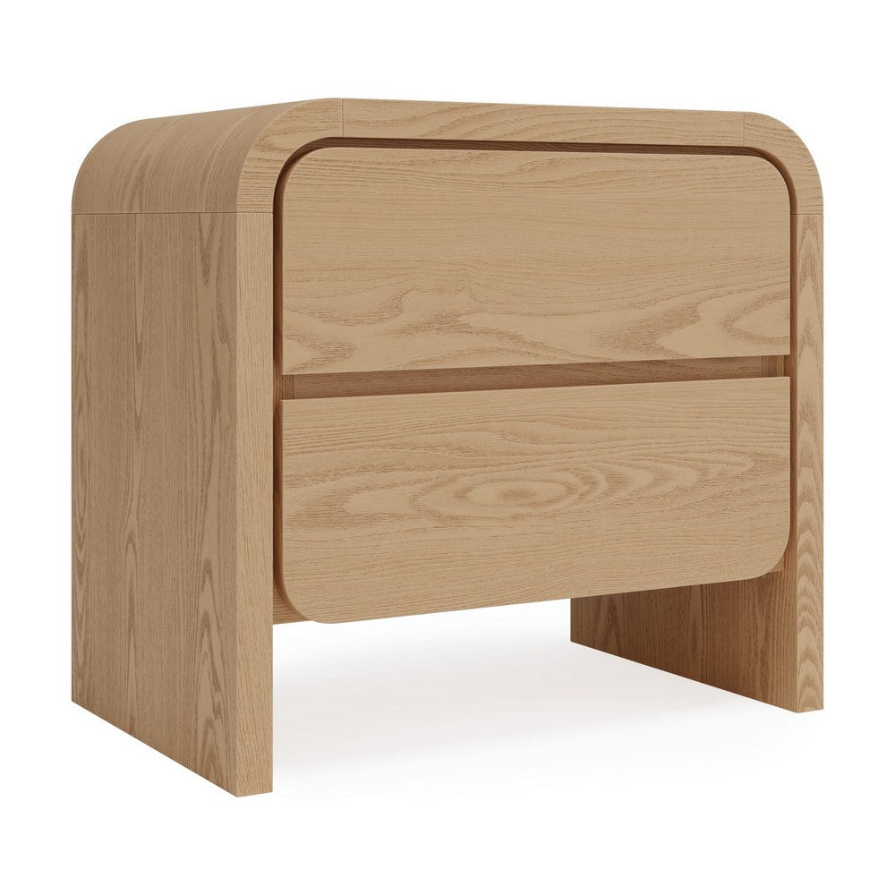 Enola Nightst& | 2 Drawers | Rounded Edges | Timber Brown Solid Wood