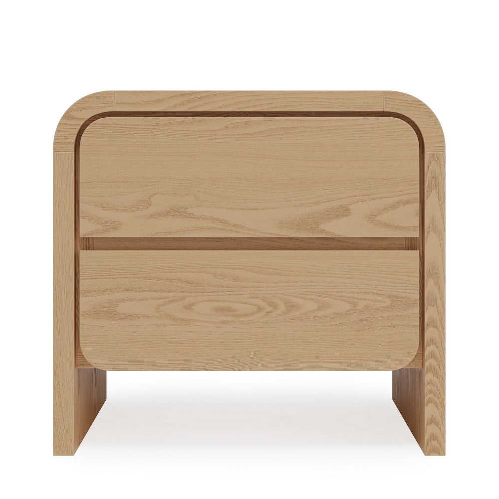 Enola Nightst& | 2 Drawers | Rounded Edges | Timber Brown Solid Wood