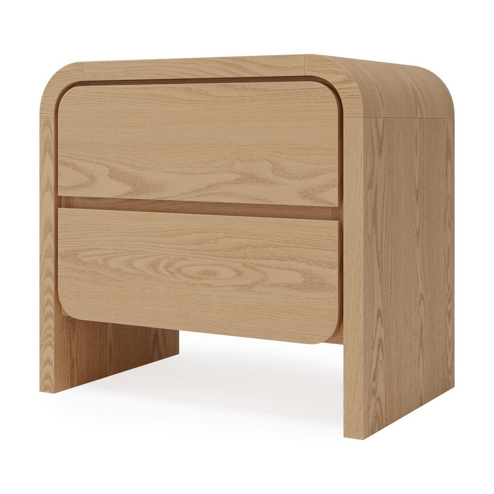 Enola Nightst& | 2 Drawers | Rounded Edges | Timber Brown Solid Wood