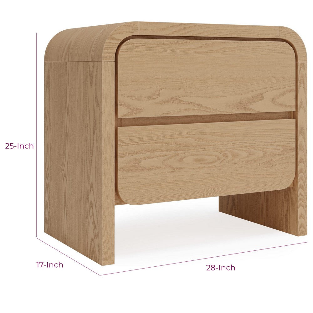 Enola Nightst& | 2 Drawers | Rounded Edges | Timber Brown Solid Wood