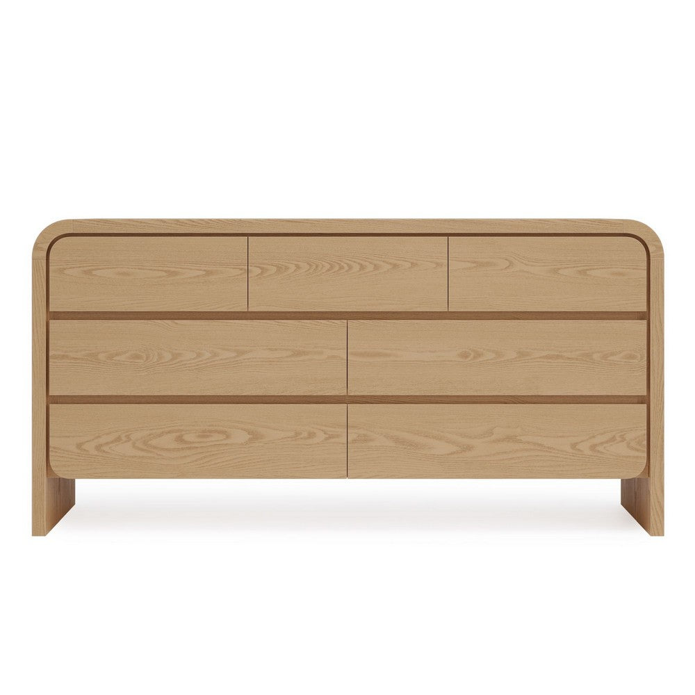 Enola Wide Dresser with 7 Drawers | Rounded Frame | Brown Wood