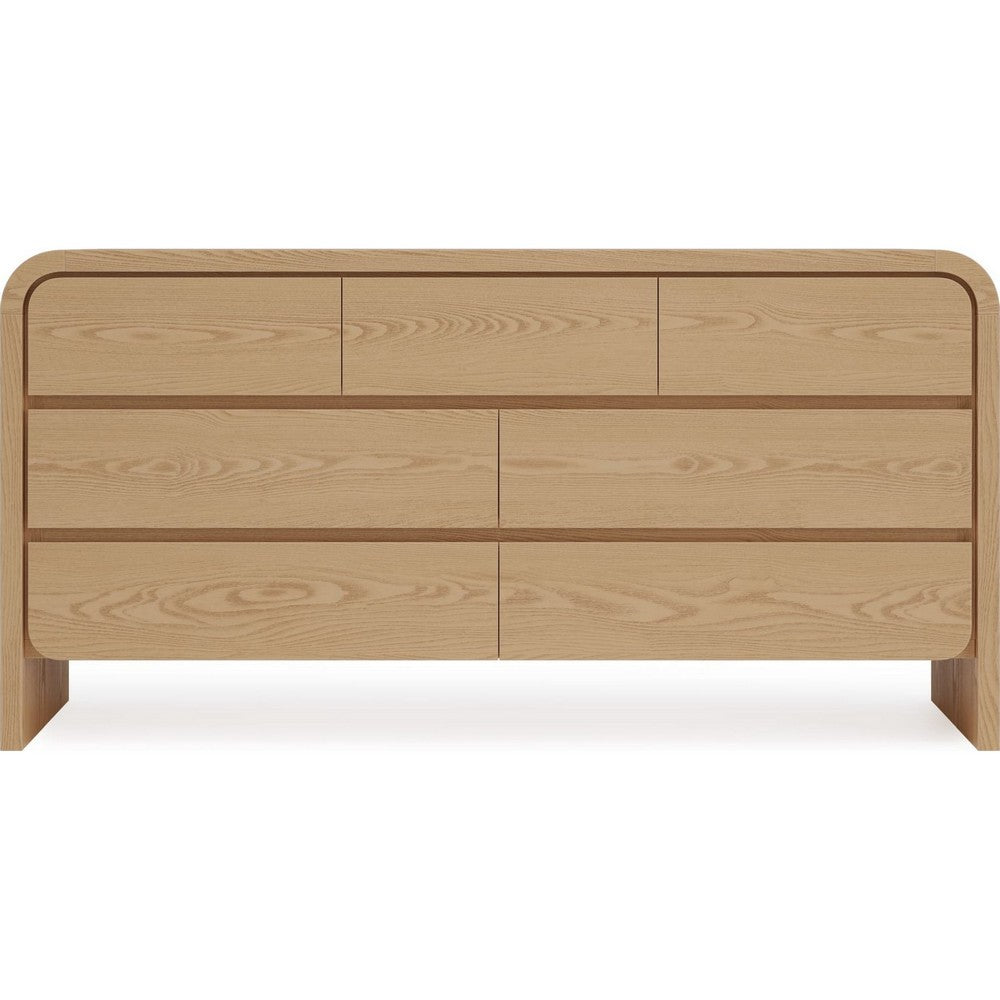 Enola Wide Dresser with 7 Drawers | Rounded Frame | Brown Wood