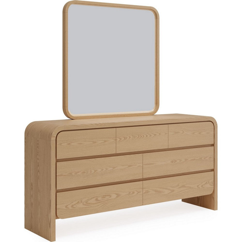 Enola Wide Dresser with 7 Drawers | Rounded Frame | Brown Wood