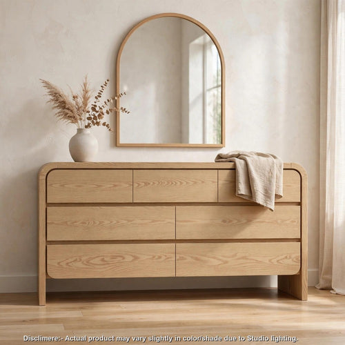 Enola Wide Dresser with 7 Drawers | Rounded Frame | Brown Wood