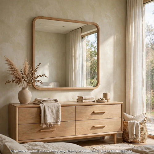 Enola Framed Dresser Mirror | Glass Panel | Timber Brown Meranti Wood 37x40