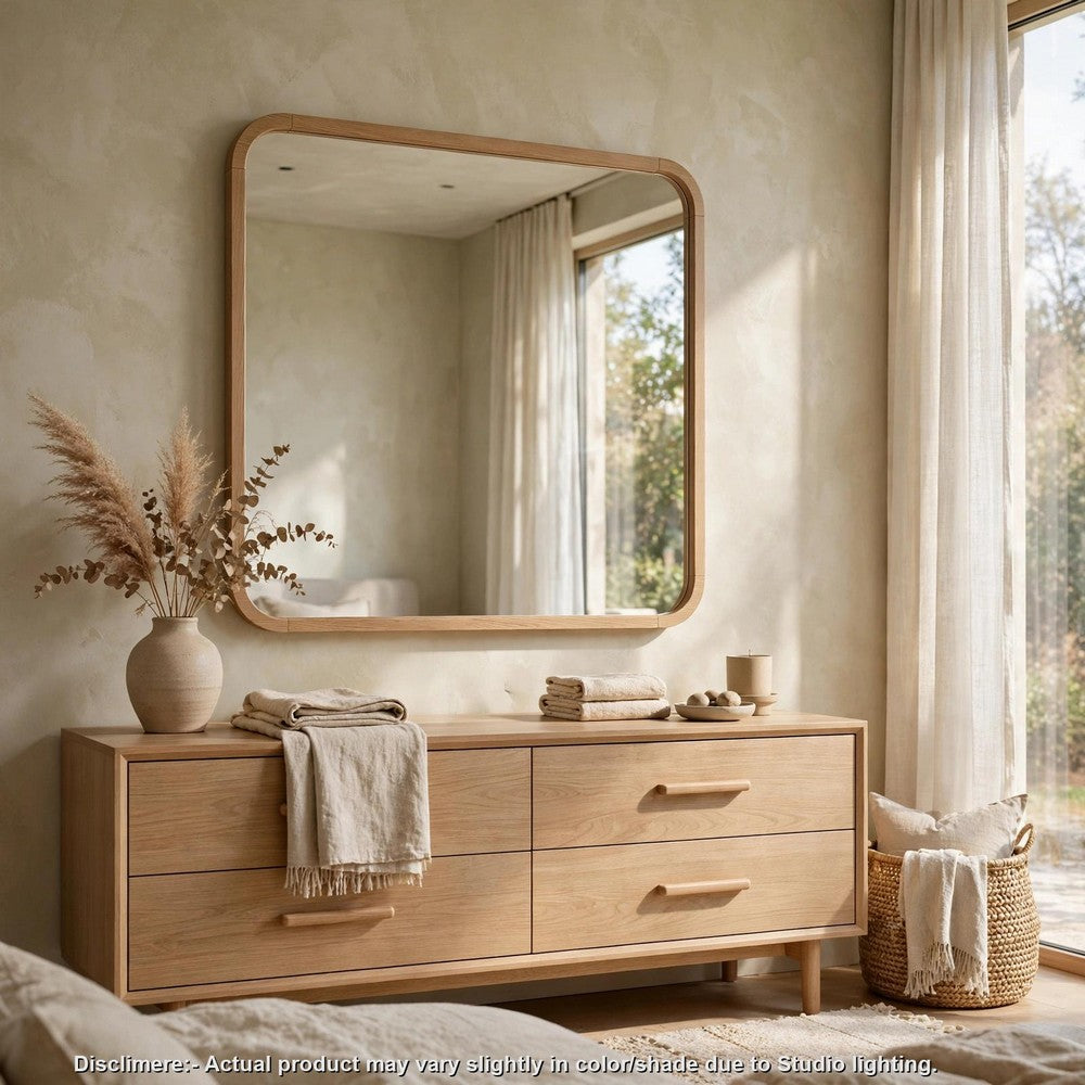 Enola Framed Dresser Mirror | Glass Panel | Timber Brown Meranti Wood 37x40