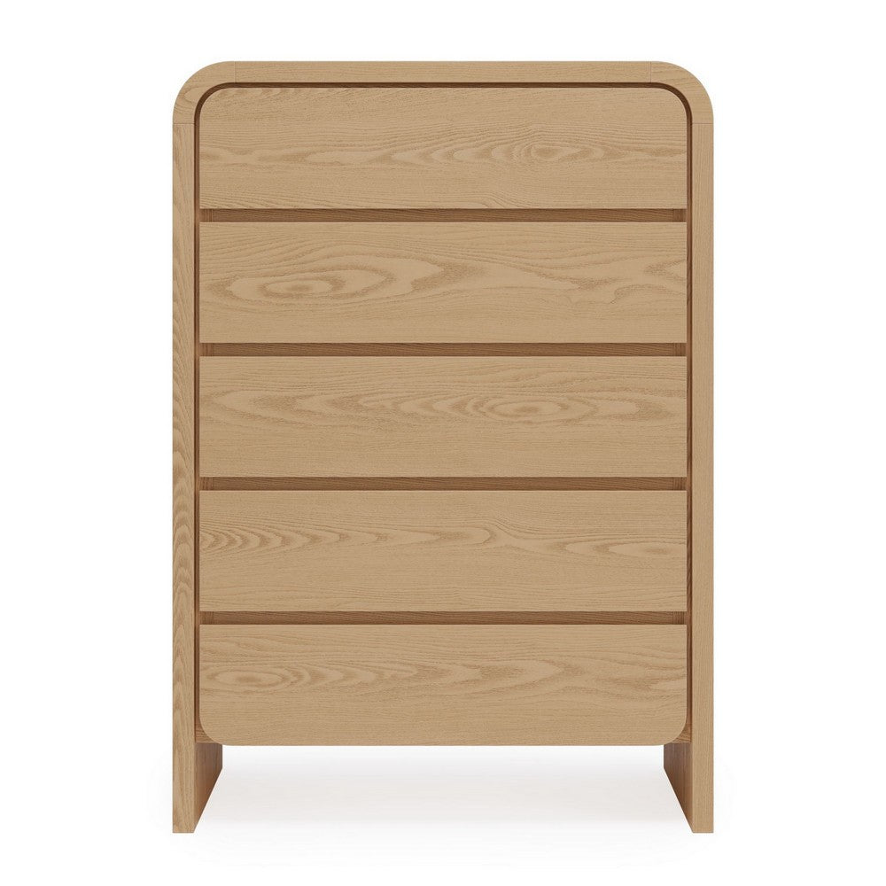 Enola Tall Dresser Chest with 5 Drawers | Rounded Frame | Brown Wood