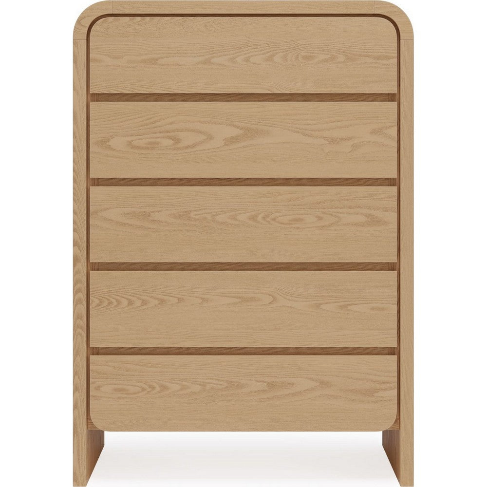 Enola Tall Dresser Chest with 5 Drawers | Rounded Frame | Brown Wood