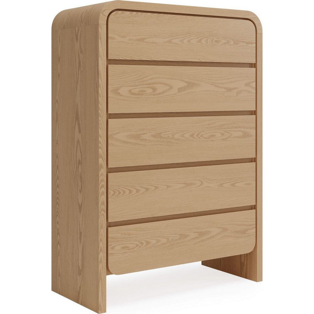 Enola Tall Dresser Chest with 5 Drawers | Rounded Frame | Brown Wood