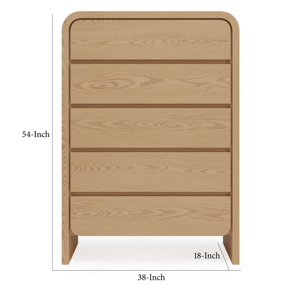 Enola Tall Dresser Chest with 5 Drawers | Rounded Frame | Brown Wood