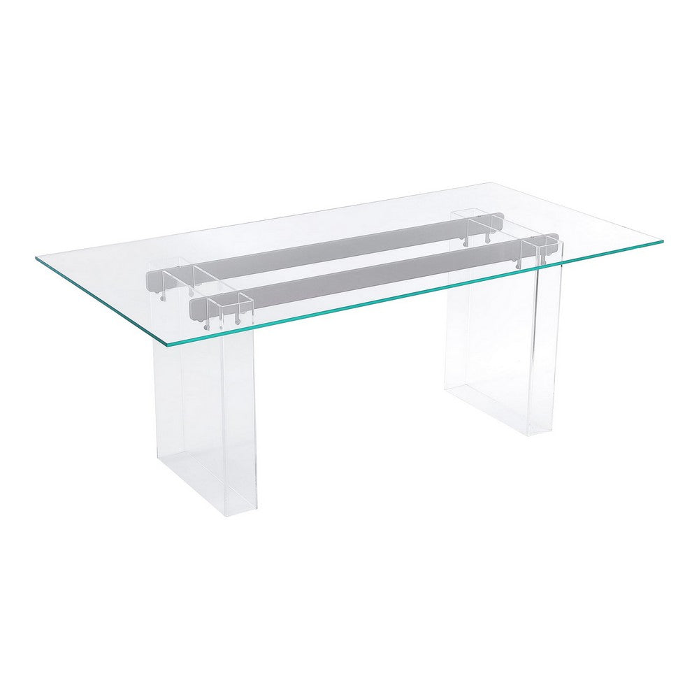 Moona Dining Table | Double Pedestal | Bronze Base | Clear Glass-Acrylic 80"
