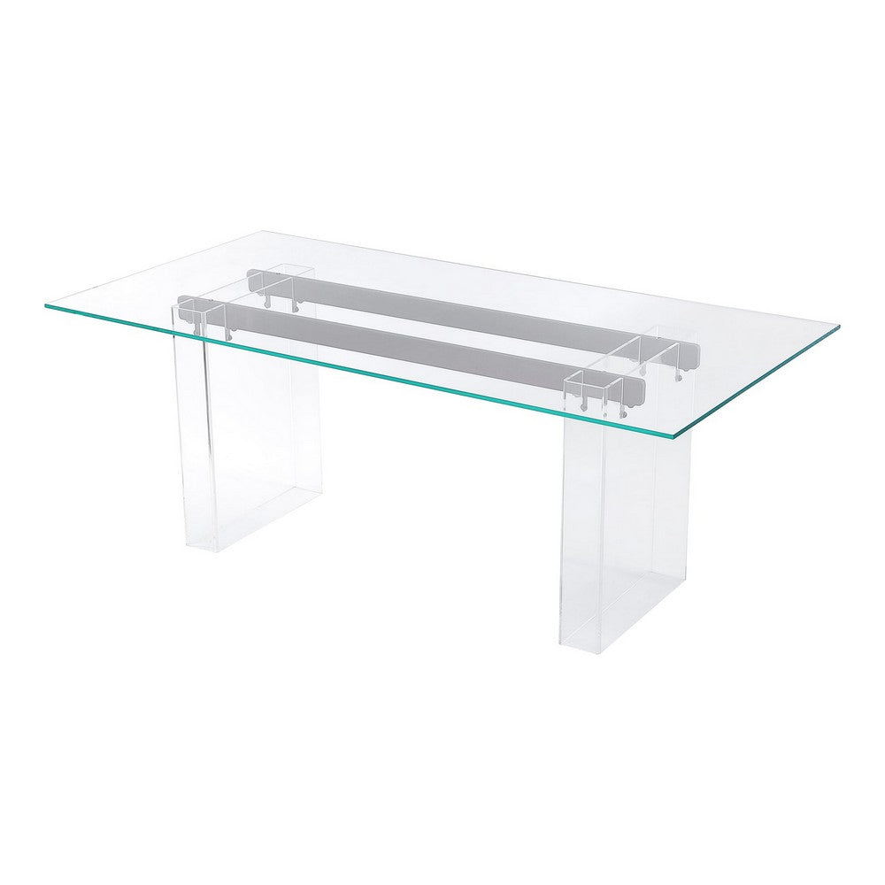 Moona Dining Table | Double Pedestal | Bronze Base | Clear Glass-Acrylic 80"