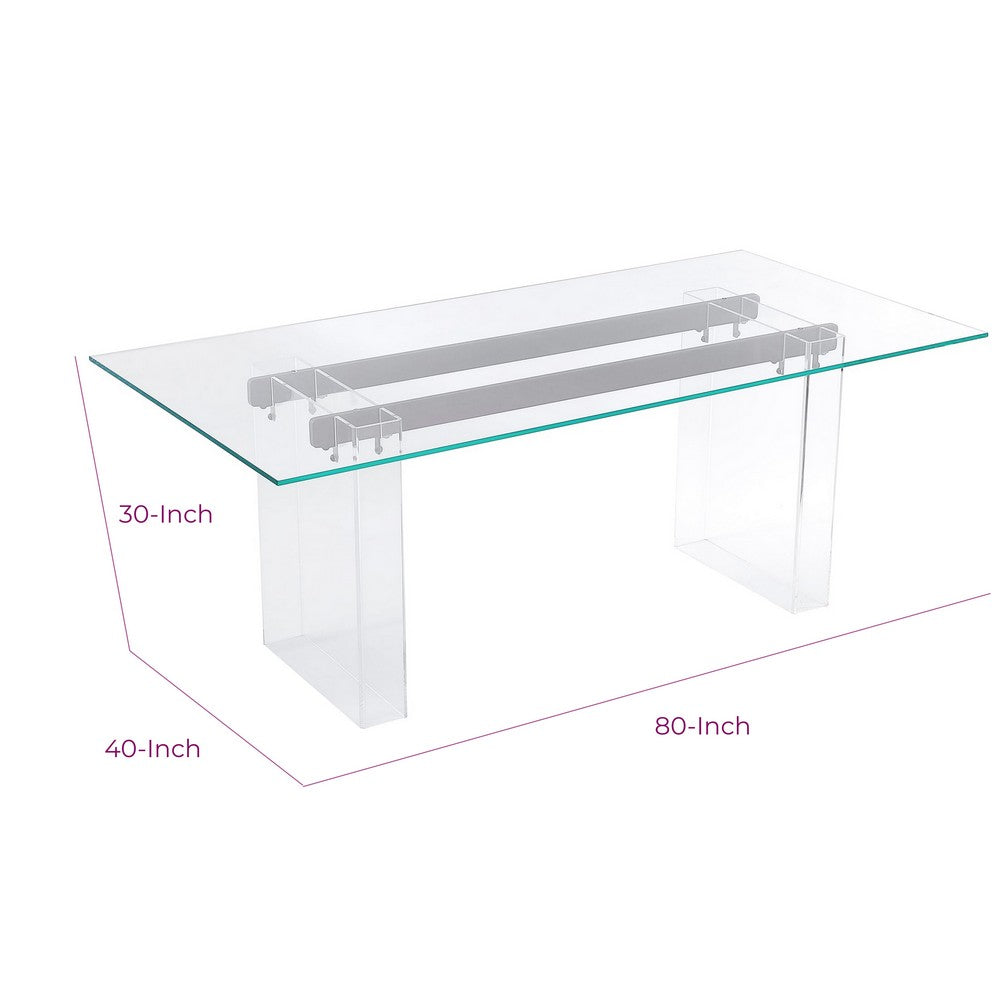 Moona Dining Table | Double Pedestal | Bronze Base | Clear Glass-Acrylic 80"