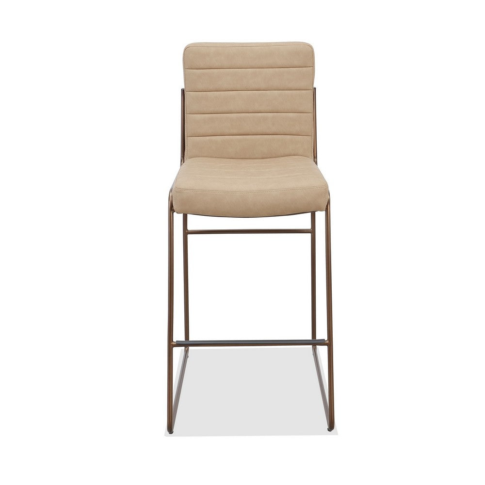 Maddy Counter Stool Chair | Bronze Tubular Metal Frame | Honey Faux Leather