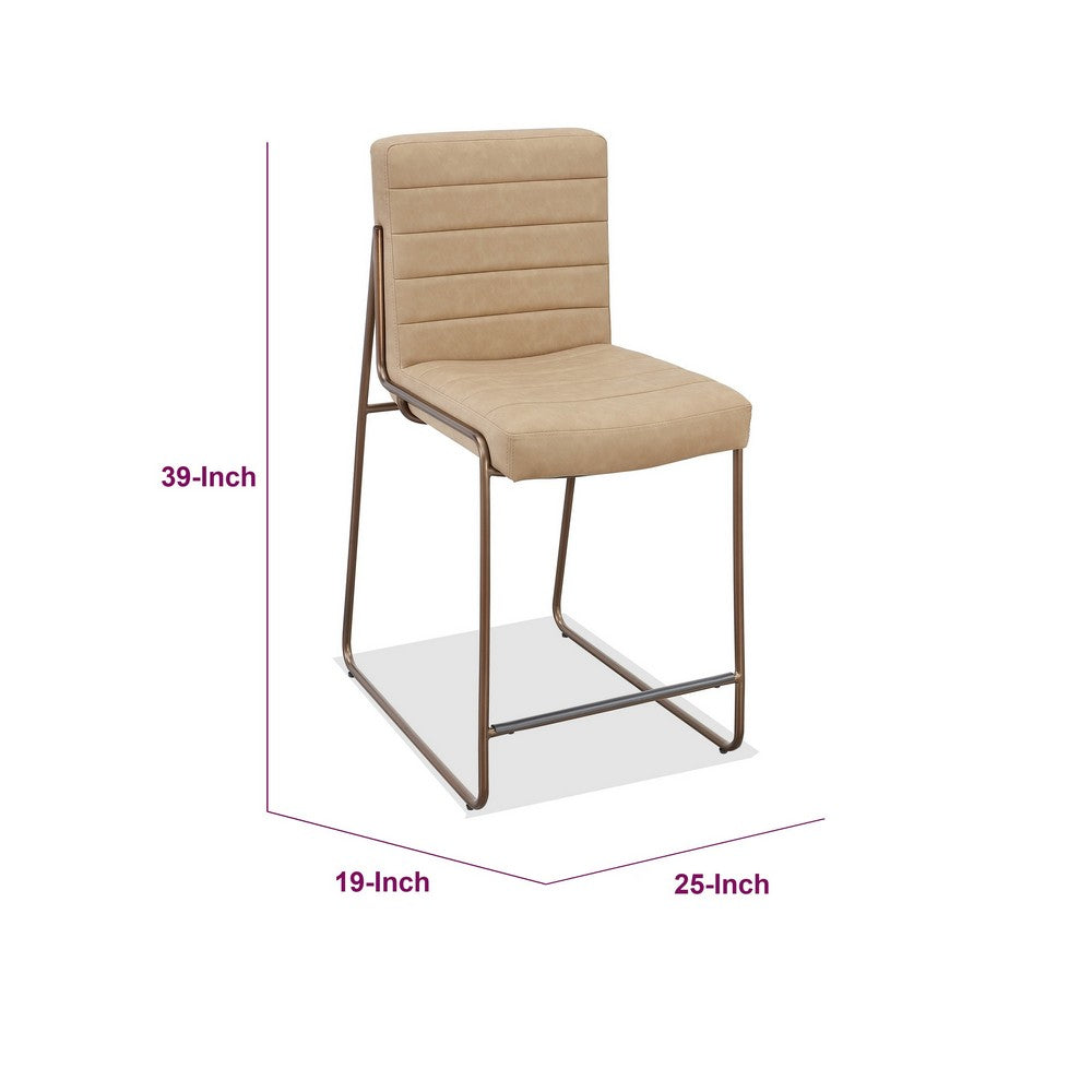 Maddy Counter Stool Chair | Bronze Tubular Metal Frame | Honey Faux Leather